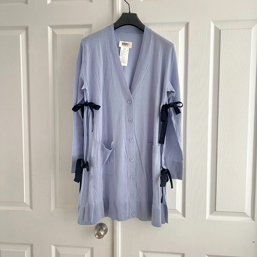 NWOT $650 Maison Margiela Women's Side Bow Wool Blend Cardigan Sweater Sz L MM6 - Picture 2 of 9